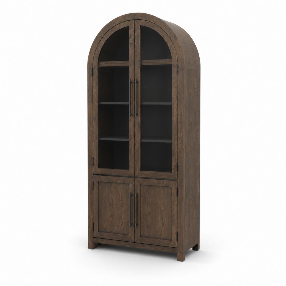 Vaisselier en Chêne avec Portes en Verre Trempé 200cm x 100cm x 40cm Marron