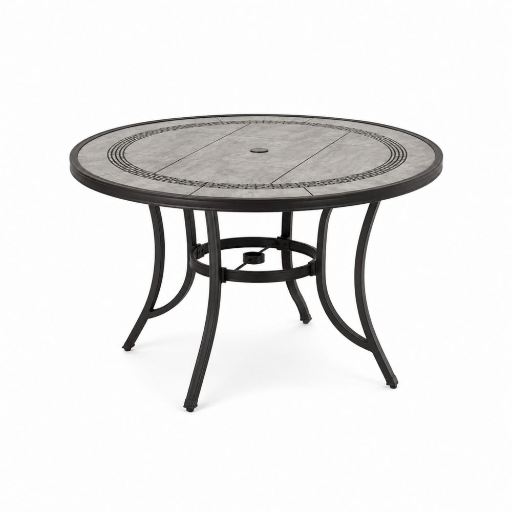 Table de patio ronde en métal et céramique 120 cm