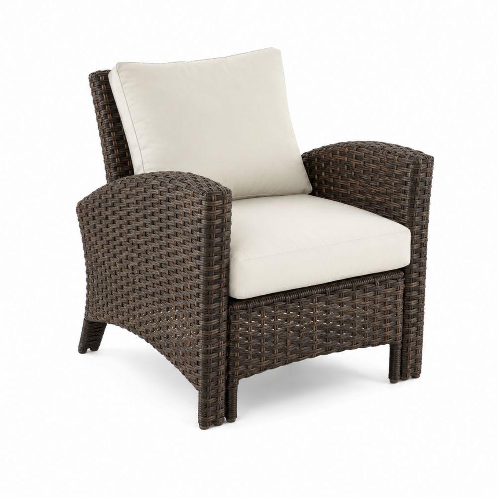 Fauteuil en résine tressée avec coussins en polyester Beige