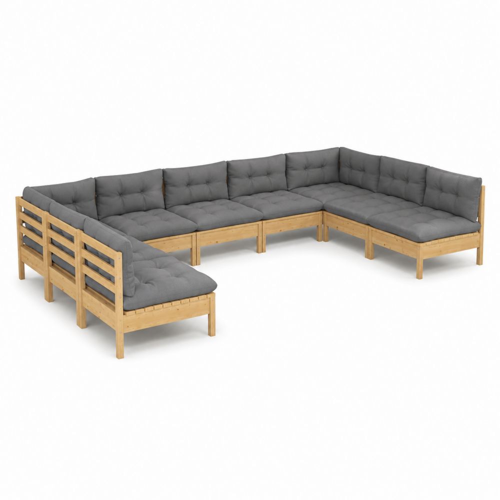 Canapé d'Angle en Bois avec Coussins Gris