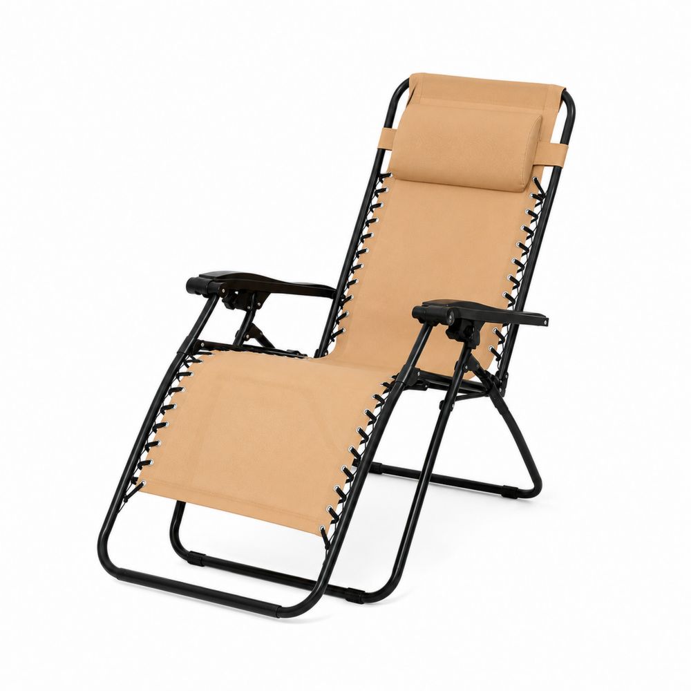 Chaise pliante extérieure en acier et tissu beige