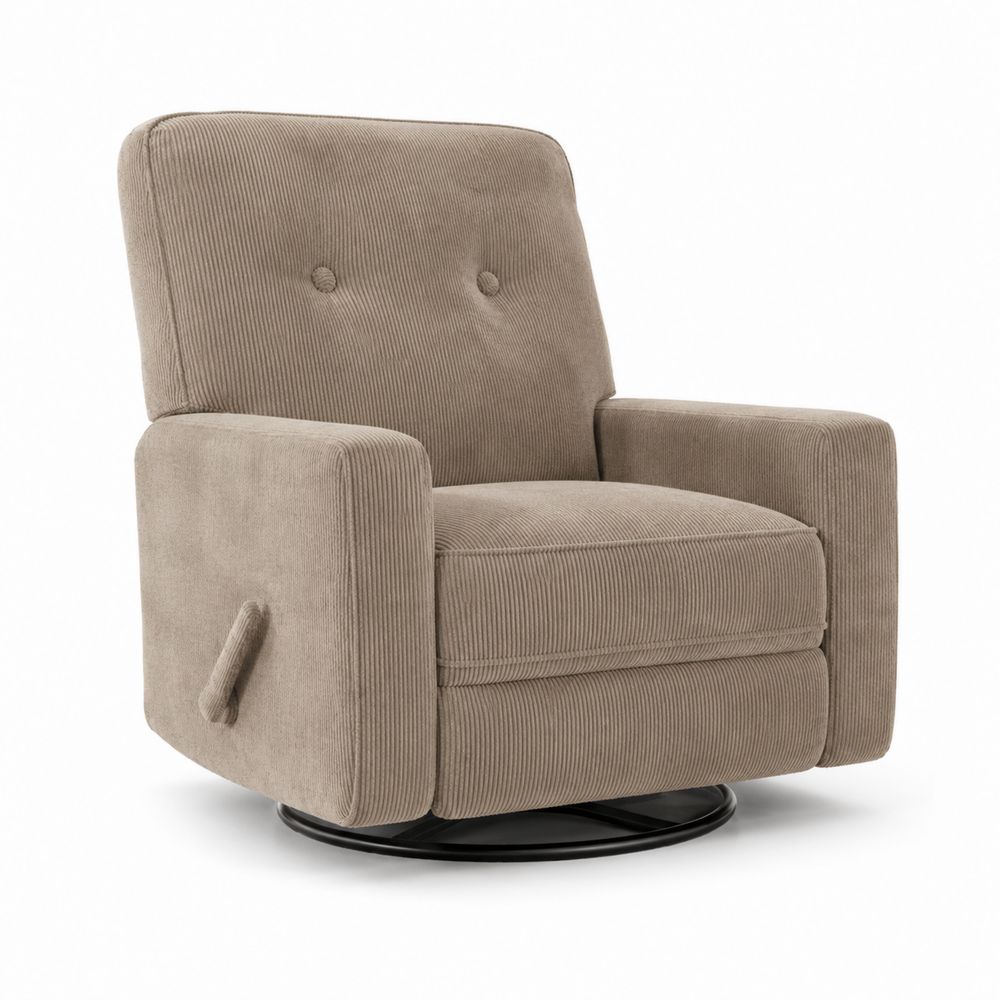 Fauteuil inclinable en velours côtelé beige avec base pivotante