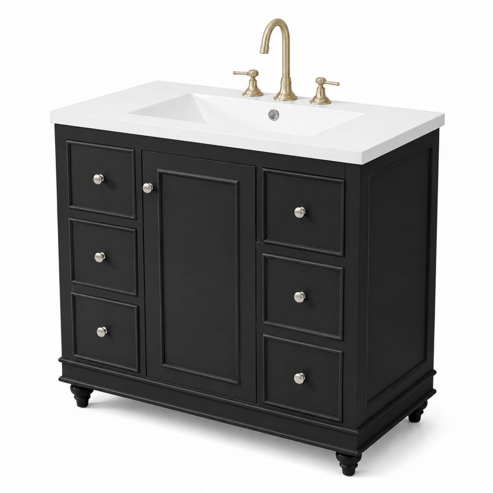 Meuble sous lavabo noir avec dessus en céramique 80 cm