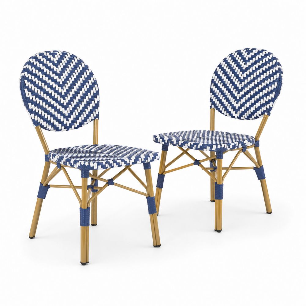 Chaises d'extérieur en aluminium et rotin tressé Bleu/Blanc