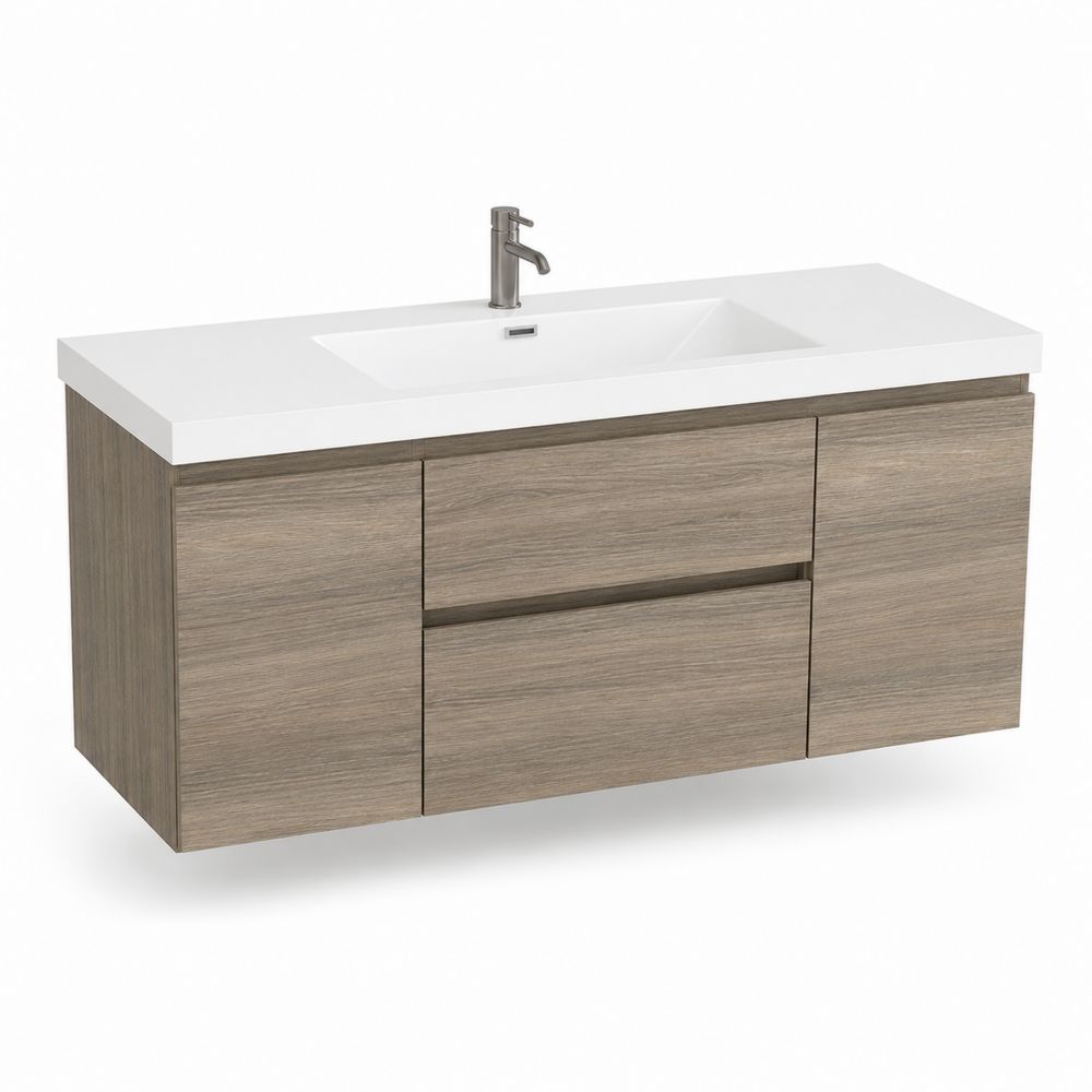 Meuble sous lavabo mural en Chêne clair avec Lavabo Blanc