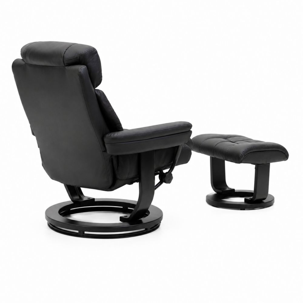 Fauteuil en cuir avec repose-pieds Noir