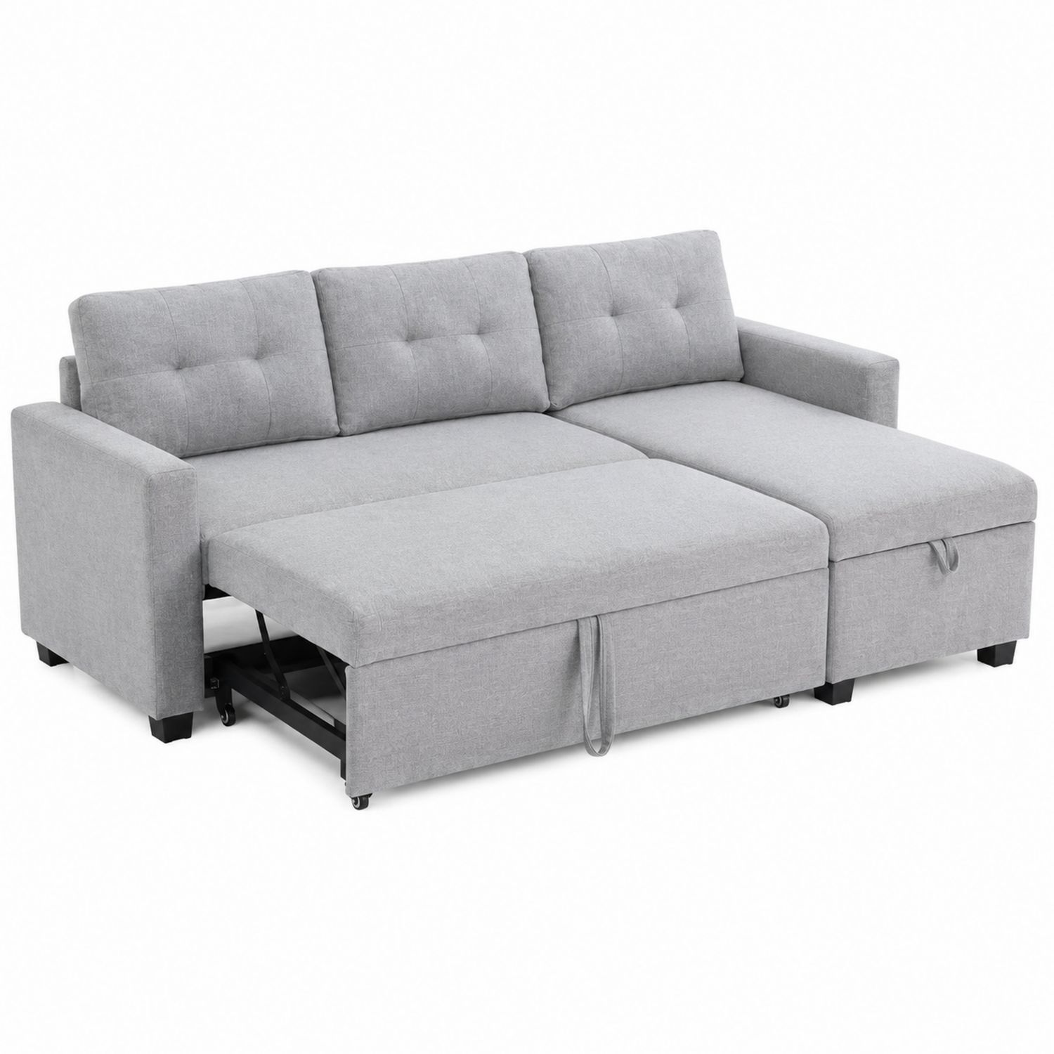 Ecksofa aus Stoff Grau mit Schlaffunktion und Stauraum 220x150 cm