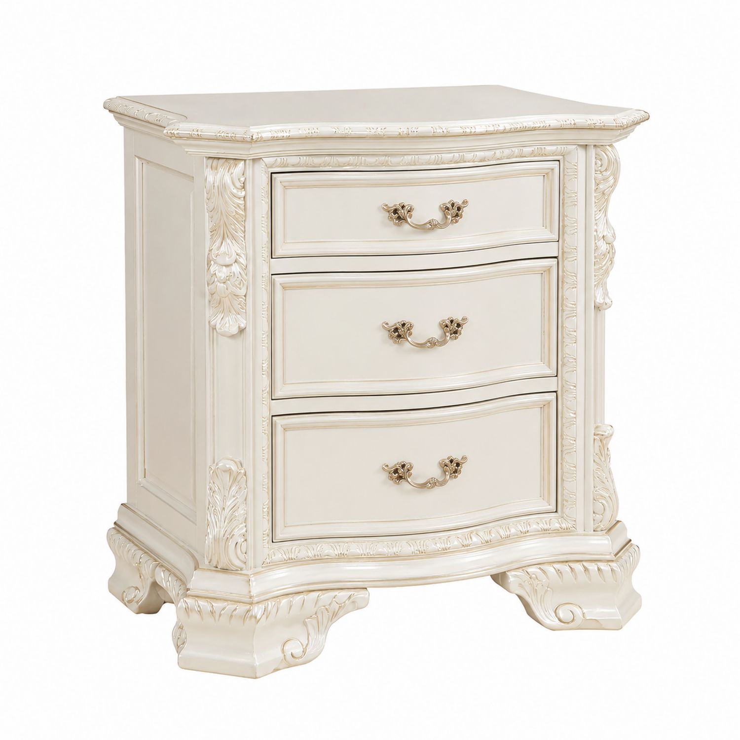 Nachttisch mit 3 Schubladen Holz Creme