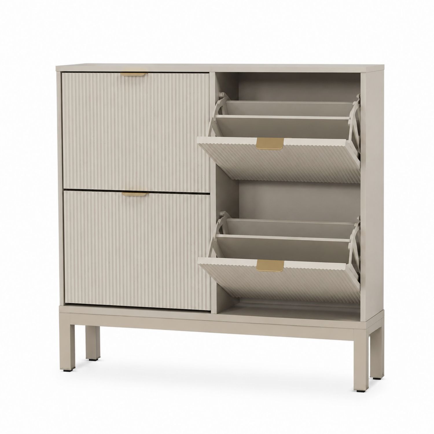 Schuhschrank mit Klapptüren Sperrholz Beige 80x120x30cm