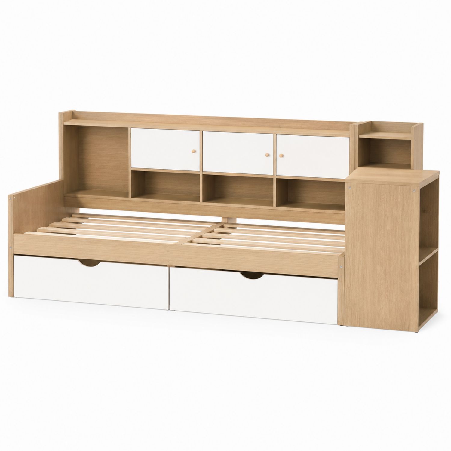 Kinderbett mit Stauraum 200x90 cm Spanplatte Weiß/Natur