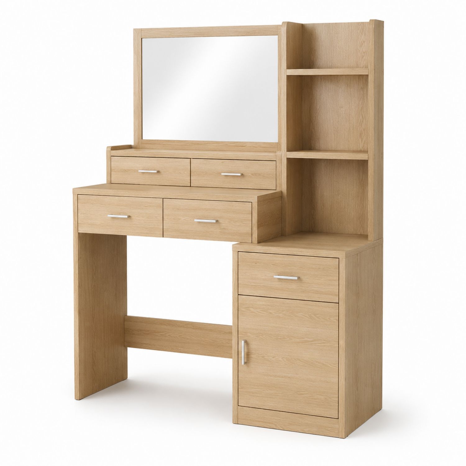 Schminktisch aus Holz mit Spiegel und Regal in Eichenoptik