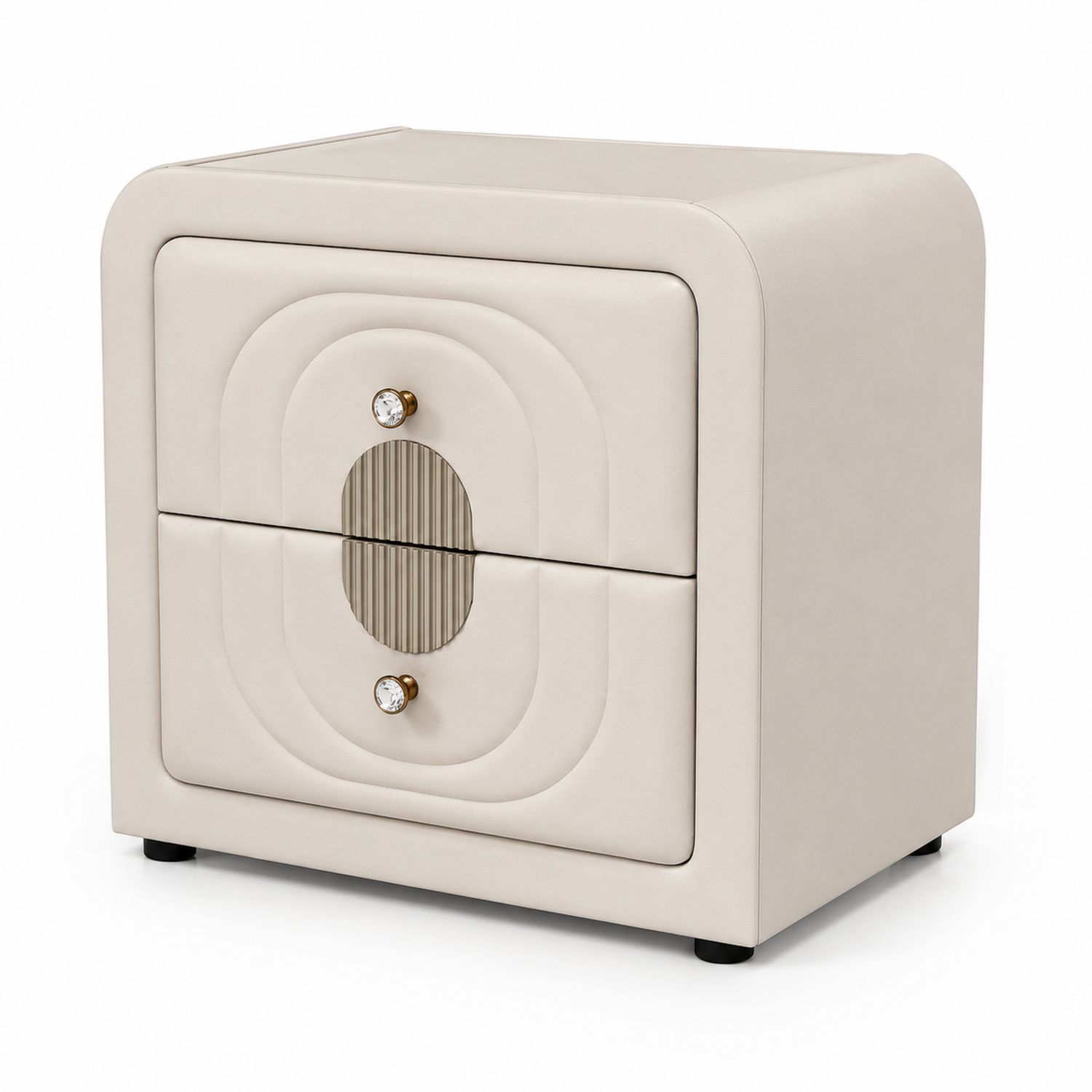 Nachttisch mit 2 Schubladen rechteckig Kunstleder Beige