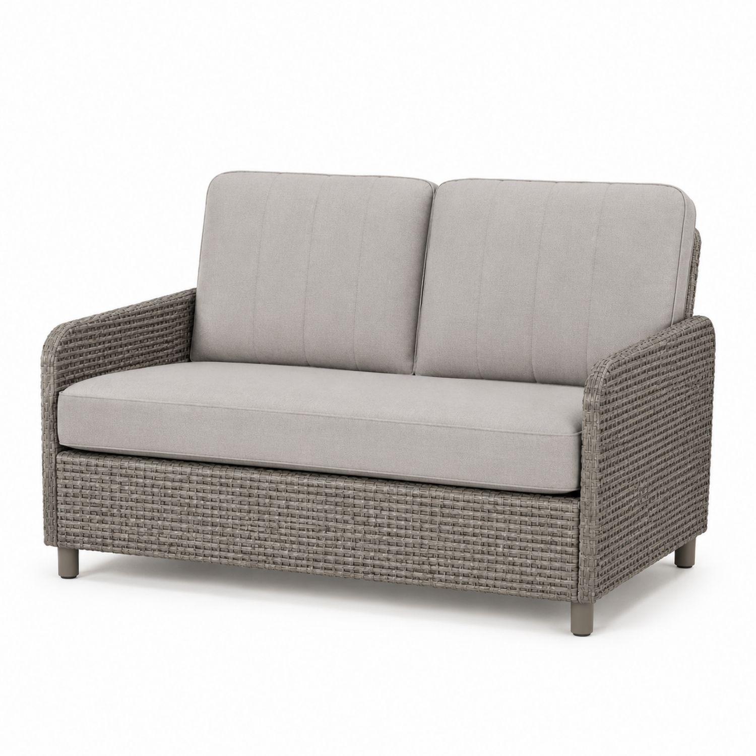 Zweisitzer Sofa Polyethylen Rattan mit Polyester Kissen Hellgrau