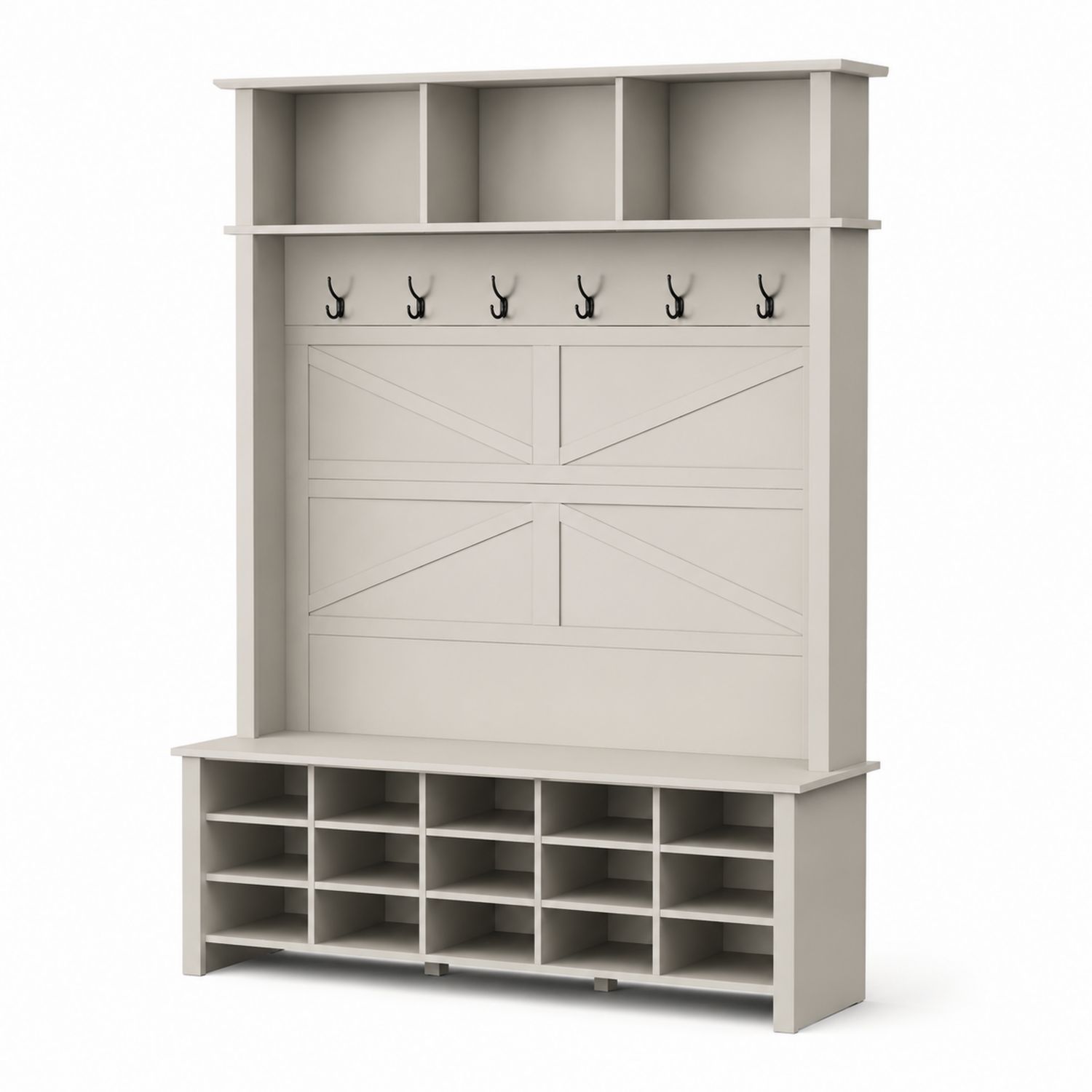 Garderobenwand mit Schuhfächern und Haken Beige