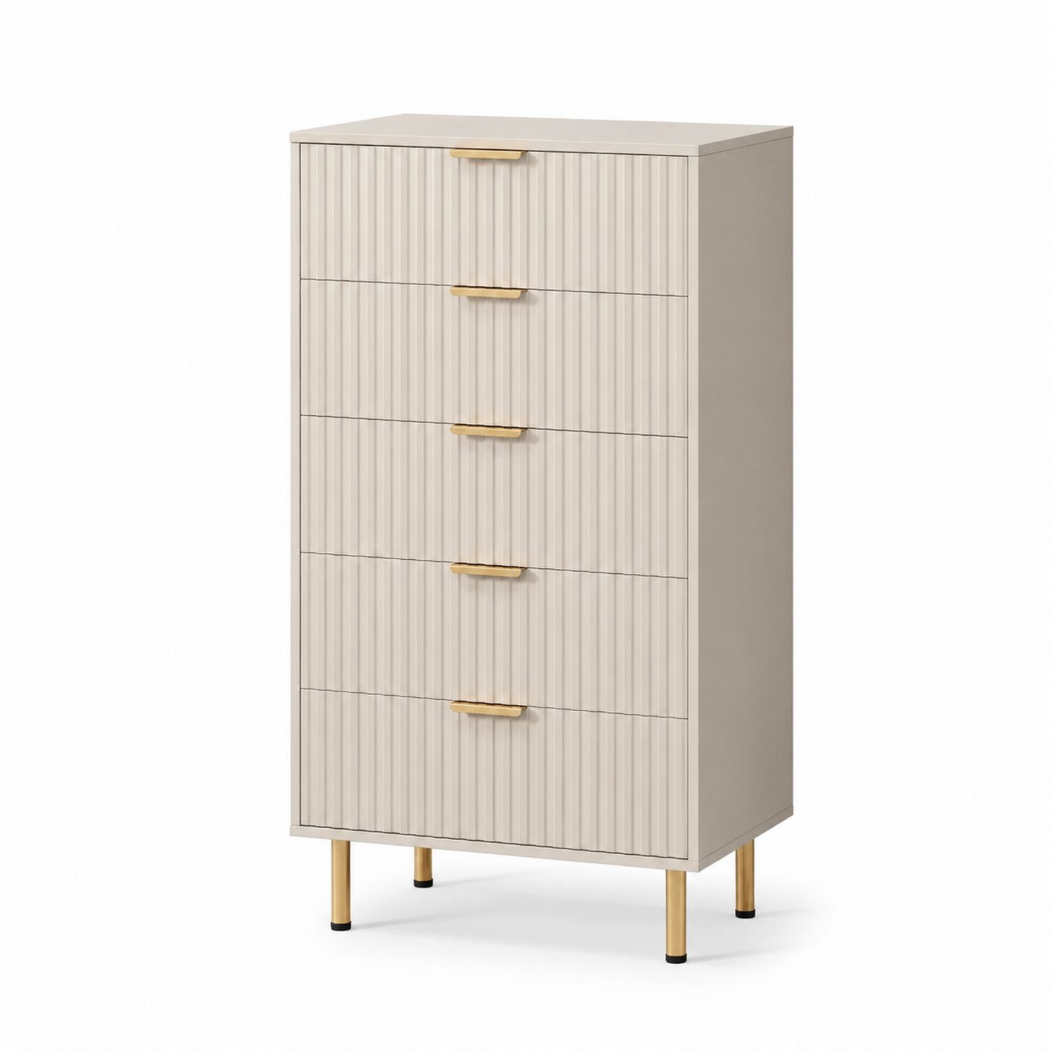 Kommode mit 5 Schubladen aus Holz und Metall Beige