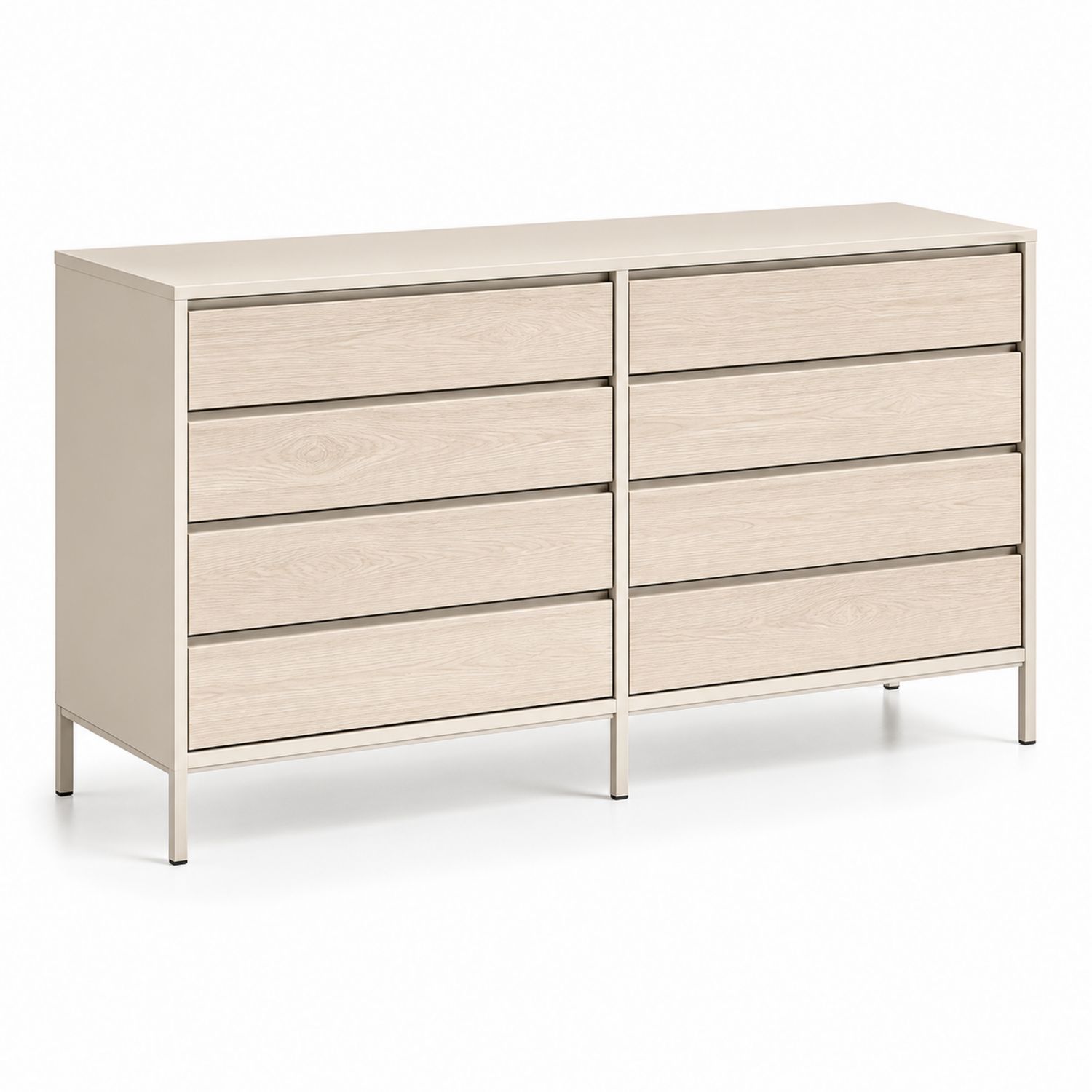 Kommode mit 6 Schubladen aus MDF und Eichenfurnier Beige 160x45x80cm
