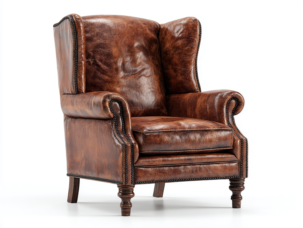 Sillón orejero sillón cuero sintético 92x88x110 cm - marrón - estilo clásico-Viromidecor