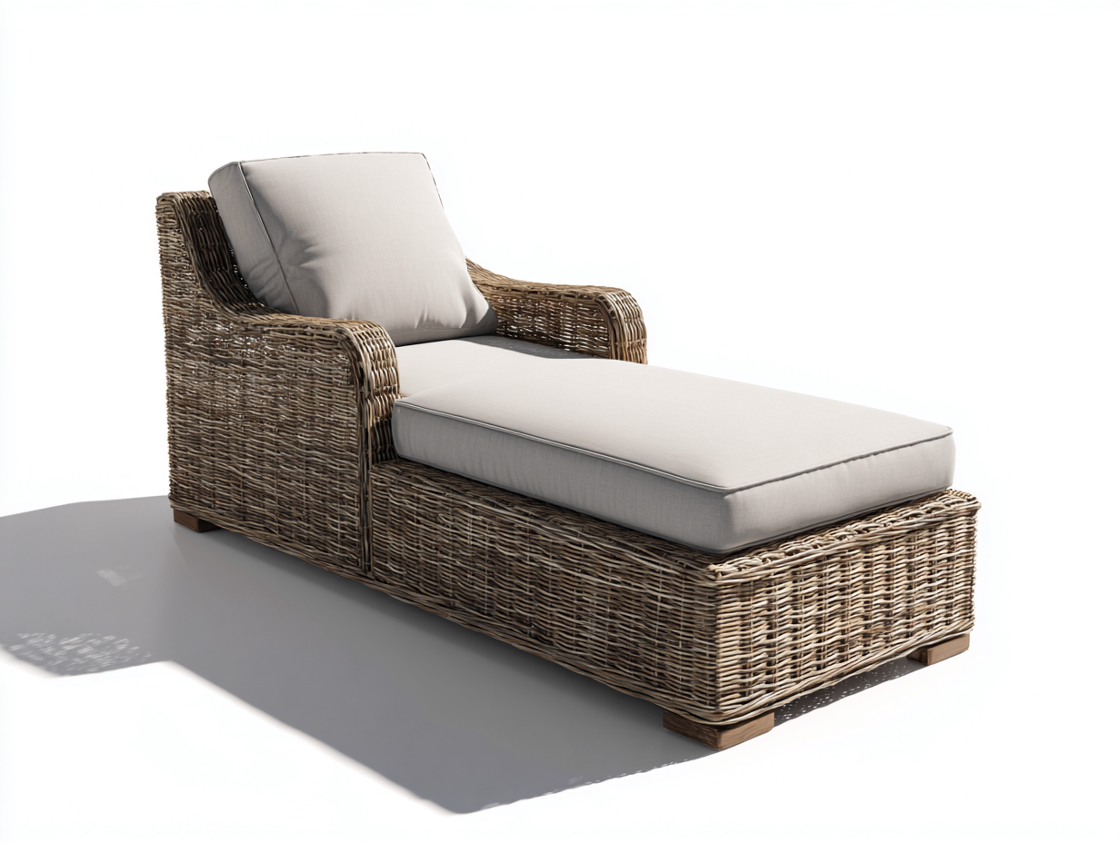 Tumbonas de ratán natural con cojín beige 170x72x80 cm jardín diseño ergonómico moderno-Viromidecor