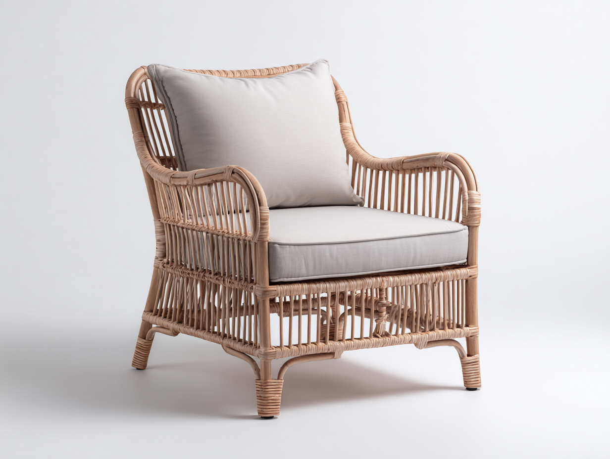Sillones de ratán madera 78x75x85 cm - beige-marrón - diseño clásico con cojines-Viromidecor