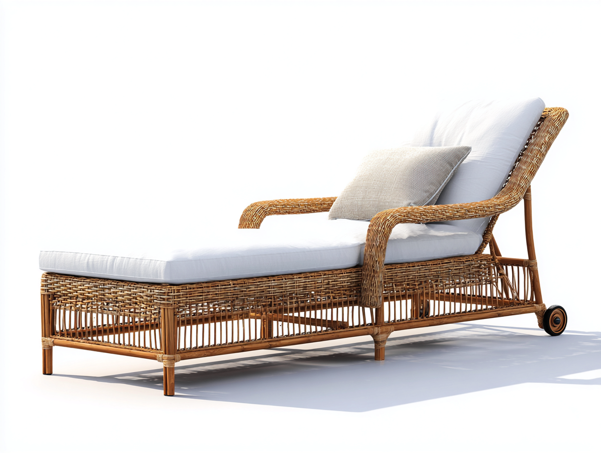 Tumbonas de ratán con ruedas 180x65x90 cm - natural y blanco - diseño moderno-Viromidecor