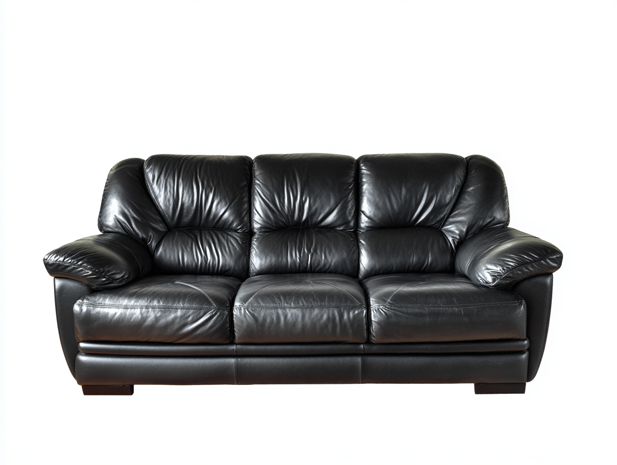 Sofás 3 plazas tapizado en cuero sintético 190x85x90 cm negro diseño moderno para salón-Viromidecor
