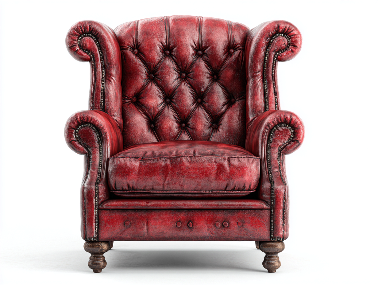 Sillón orejero tapizado en cuero sintético envejecido 80x86x106 cm rojo burdeos para salón - diseño clásico capitoné-Viromidecor