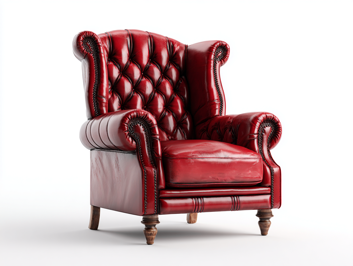Sillón orejero sillón individual de cuero sintético rojo con capitoné clásico 90x92x108 cm para salón - estilo vintage-Viromidecor
