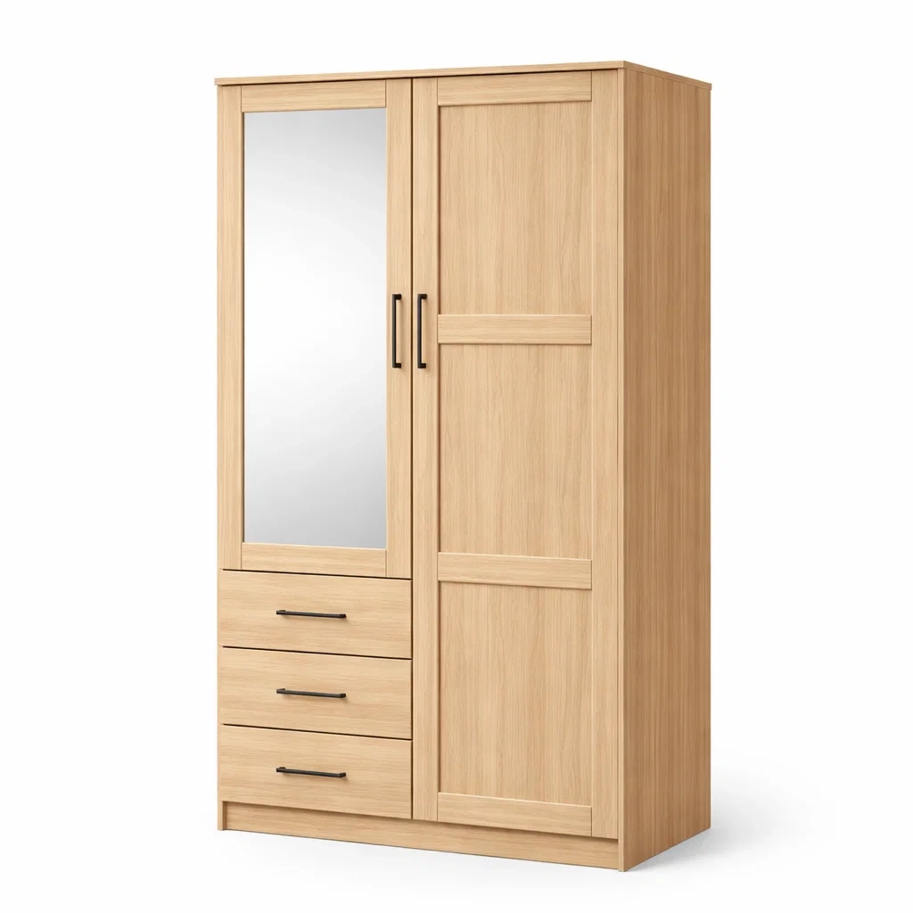 Kleiderschrank mit Spiegel Eichenholznachbildung 90x52x180cm-LIVARIVA