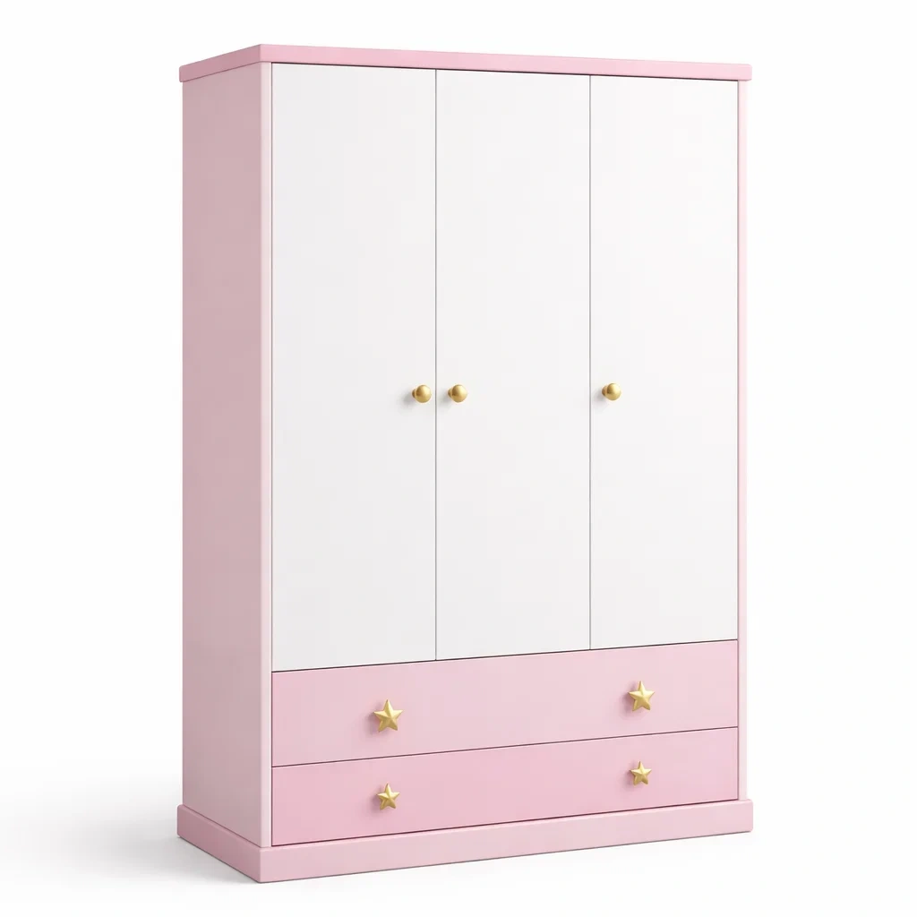 Kinderkleiderschrank MDF Rosa/Weiß mit Schubladen-LIVARIVA