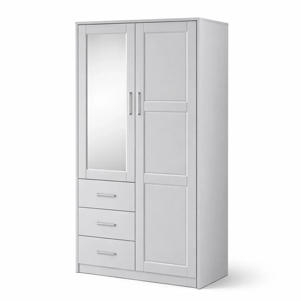 Kleiderschrank mit Spiegel und Schubladen Weiß Holz-LIVARIVA