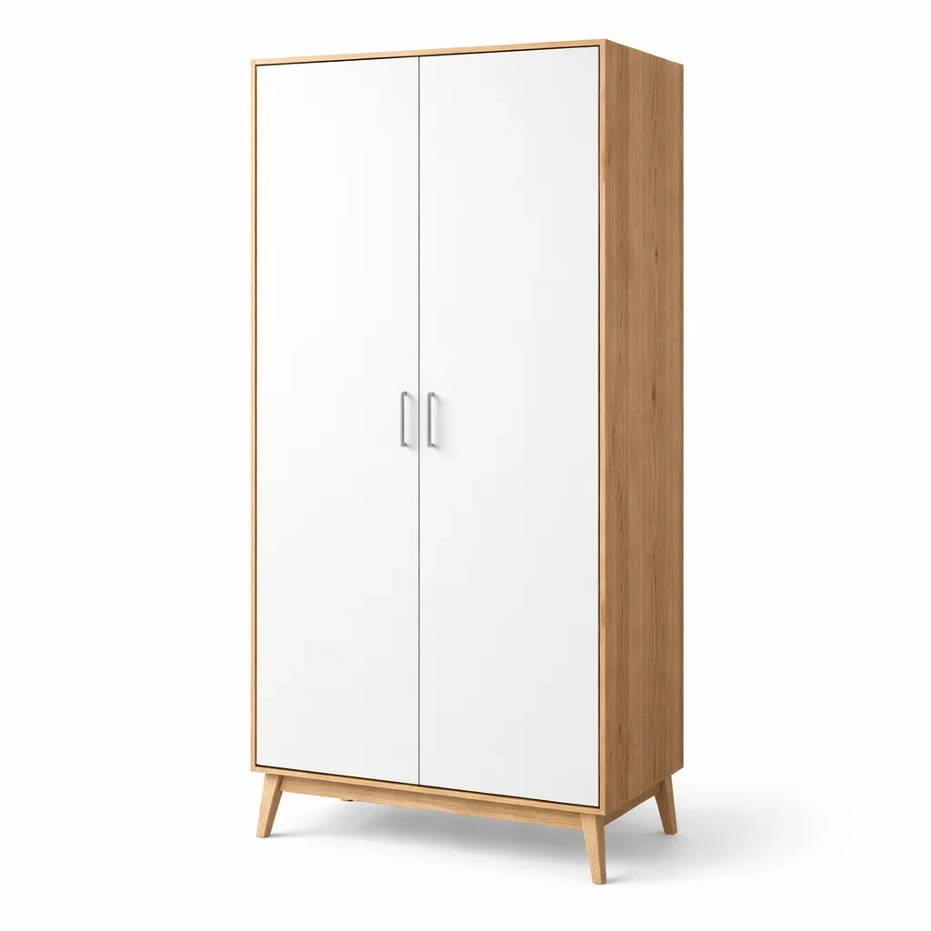 Kleiderschrank mit 2 Türen MDF Weiß und Eichenholz-LIVARIVA