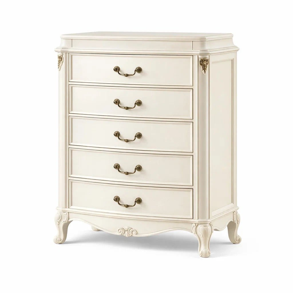 Beige Kommode mit 5 Schubladen aus Holz-LIVARIVA