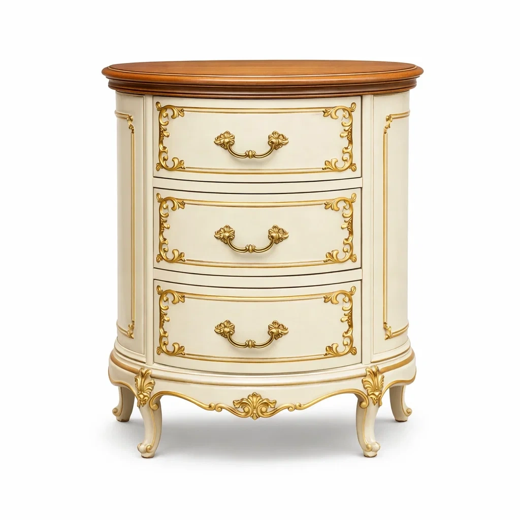 Kommode mit drei Schubladen aus Holz in Creme und Gold-LIVARIVA