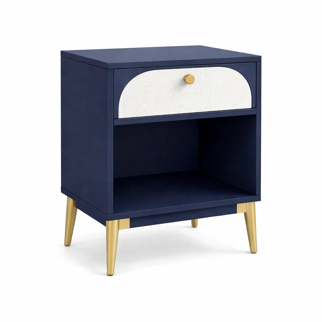 Holz Nachttisch mit Schublade Blau/Weiß 50x40x60 cm-LIVARIVA