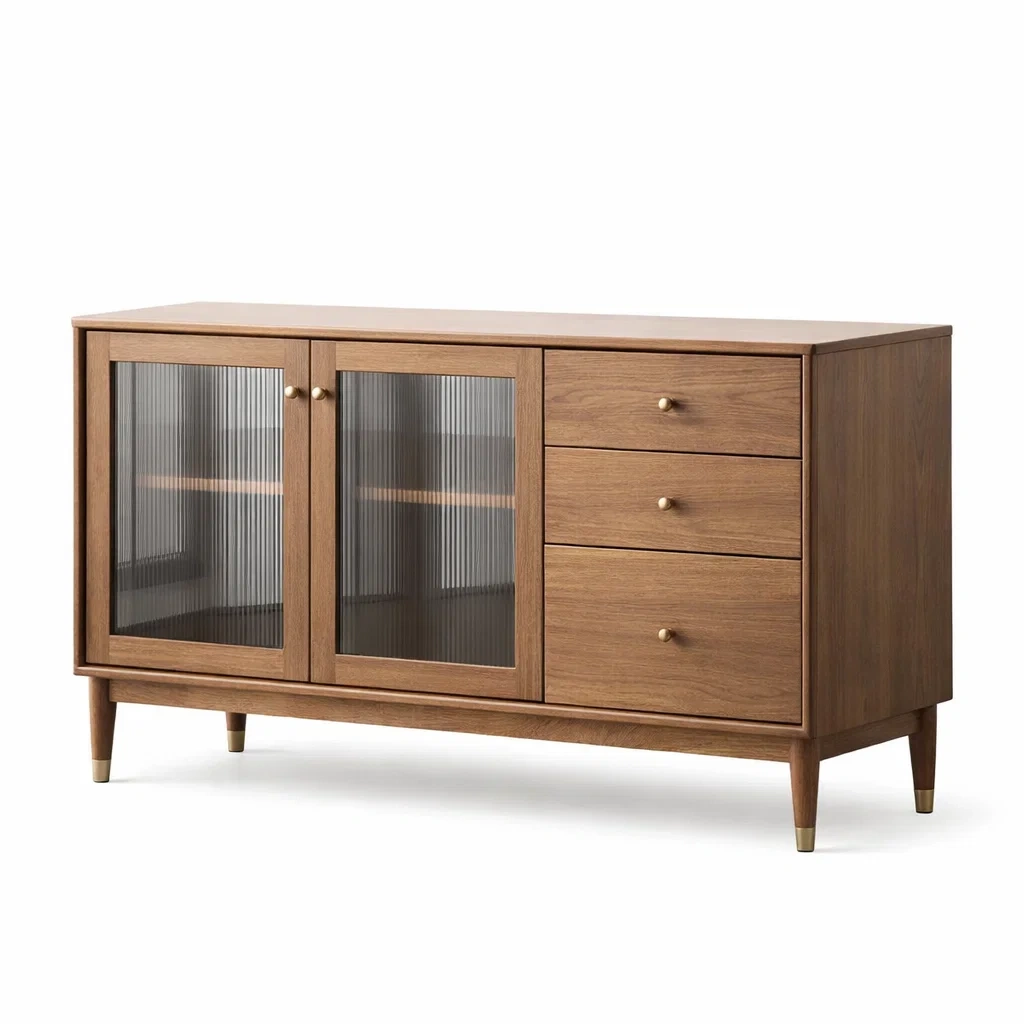 Sideboard aus Holz mit Glas- und Schubladentüren 160x45x80 cm-LIVARIVA