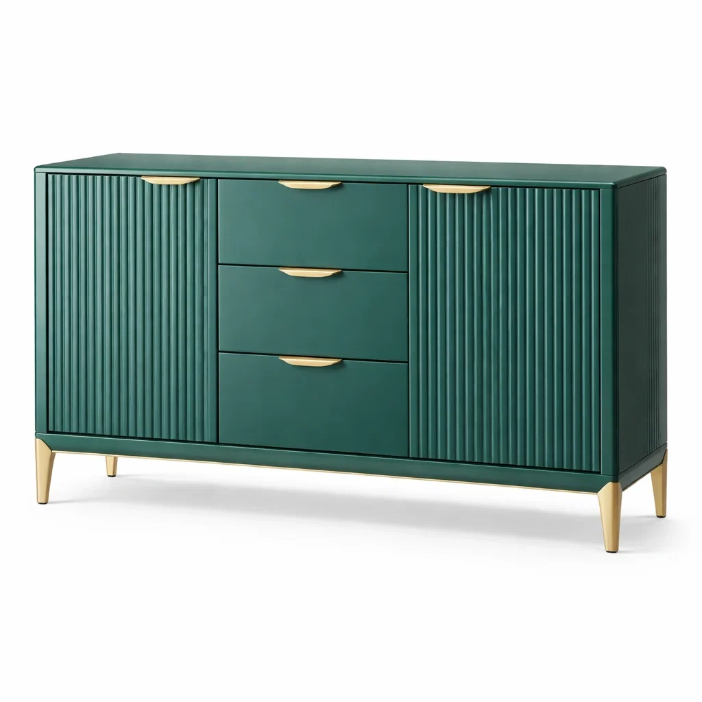 MDF Kommode mit Metallbeinen in Grün/Gold 150x75x40cm-LIVARIVA