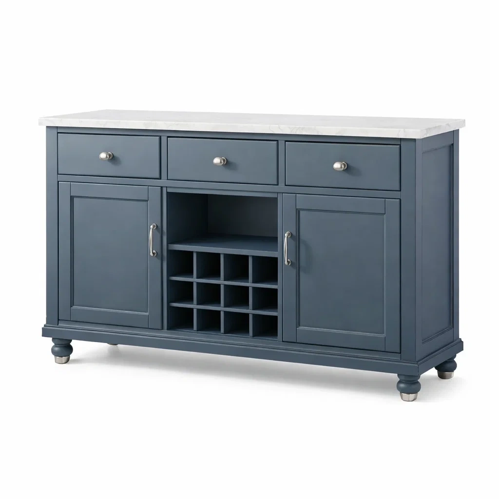 Buffet Schrank mit Marmorplatte und Weinregal 145 cm Blau MDF-LIVARIVA