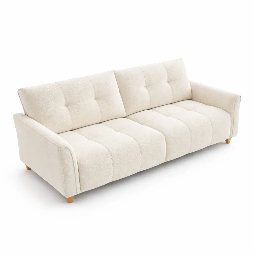 3-Sitzer Sofa Stoff Beige Holzbeine 210cm-LIVARIVA