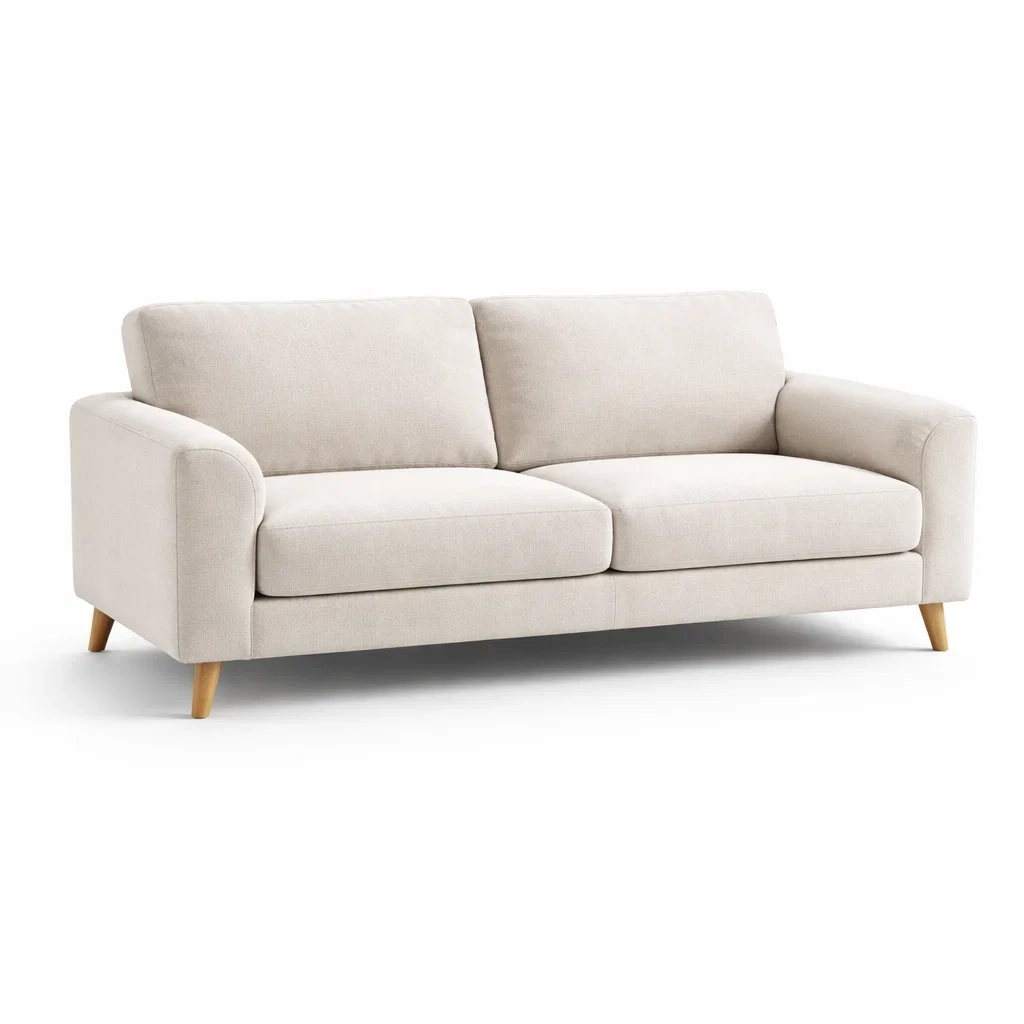 3-Sitzer Sofa Leinen Beige Massivholzfüße 210cm-LIVARIVA