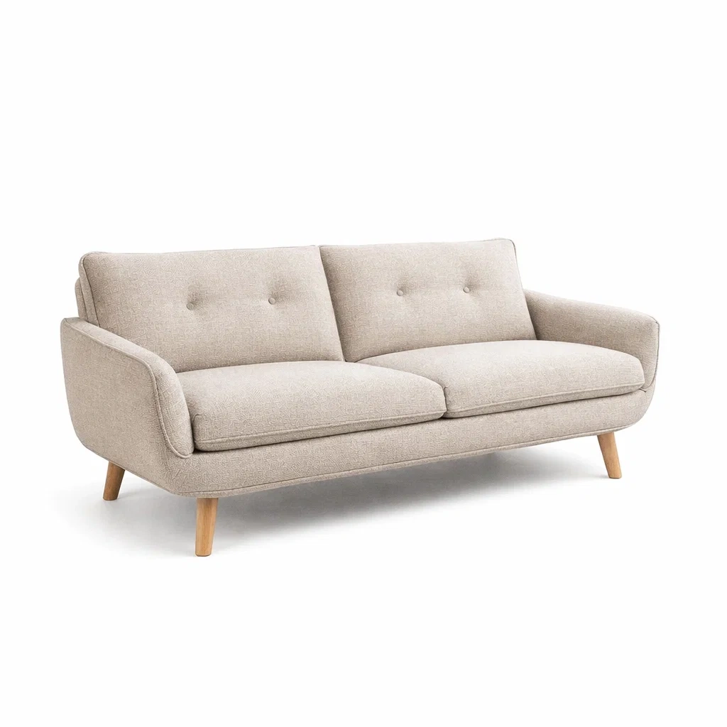 3-Sitzer Sofa aus Leinen Beige mit Holzfüßen-LIVARIVA