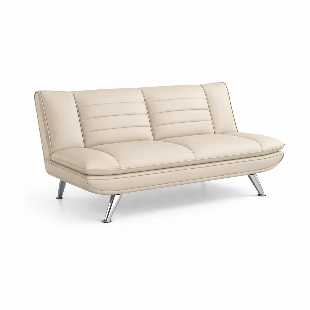 Kunstleder Schlafsofa Beige mit Metallbeinen-LIVARIVA