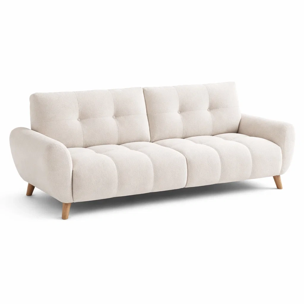 3-Sitzer Sofa Stoff Beige Eichenholzbeine 220 cm-LIVARIVA