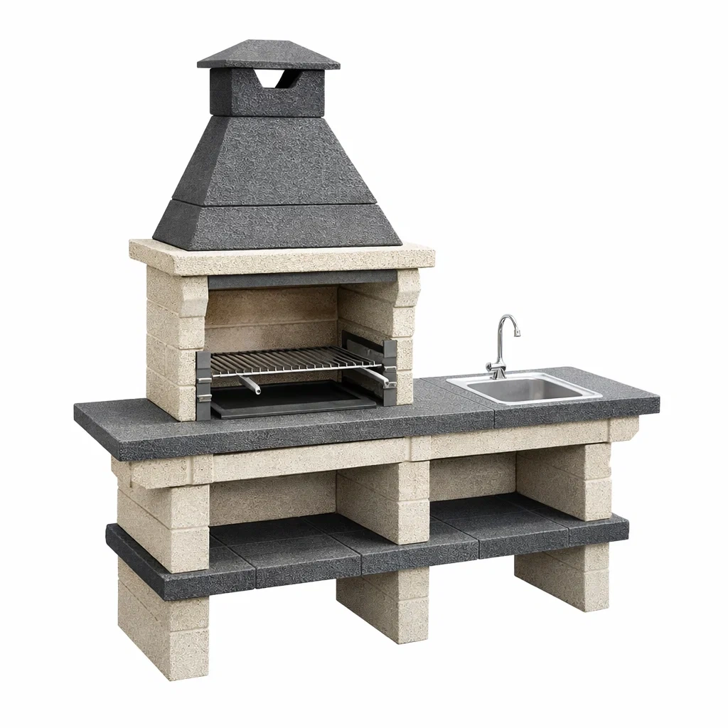 Gartenküche aus Beton mit Grillstation, Spüle und Schornstein-LIVARIVA