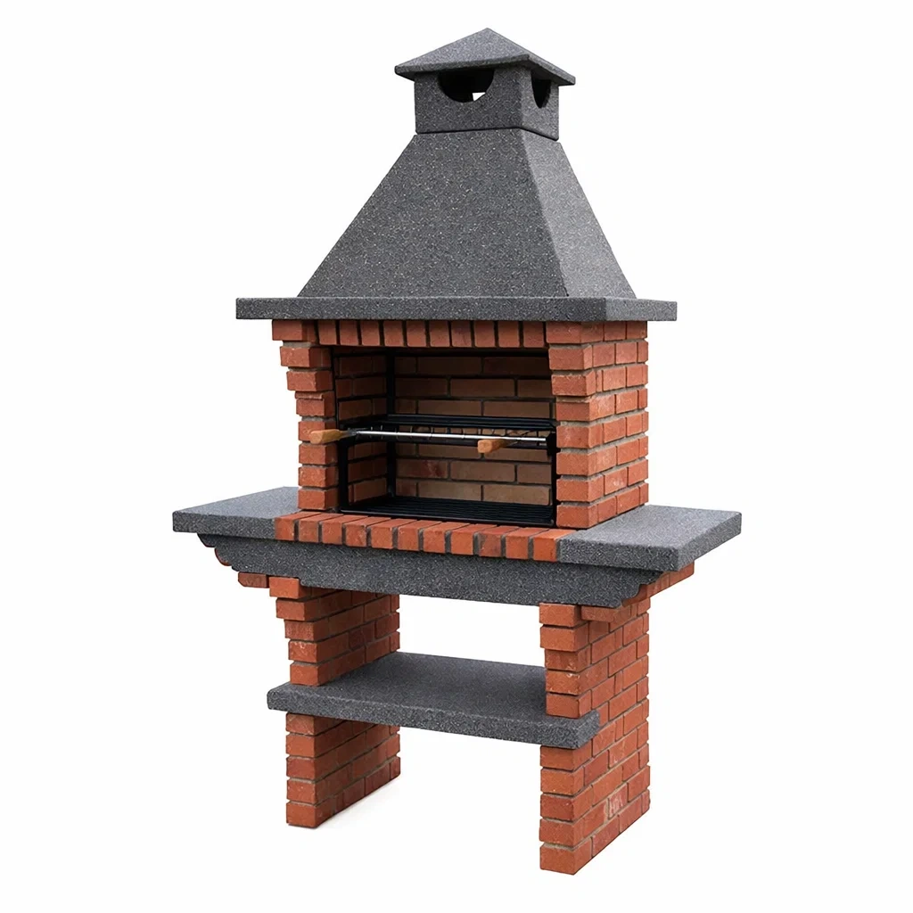 Grillkamin aus Ziegelstein und Beton Grau/Rot-LIVARIVA