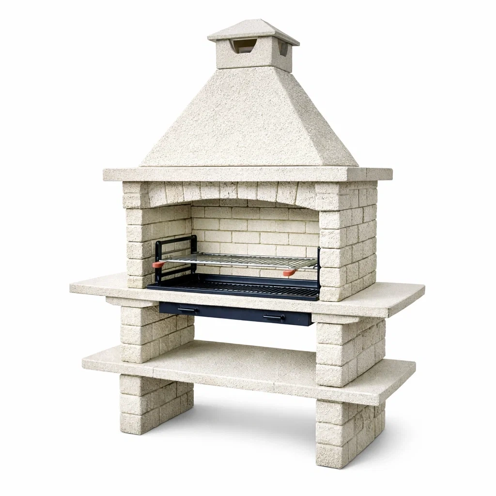 Gartengrillkamin aus Beton mit Edelstahl-Grillrost-LIVARIVA