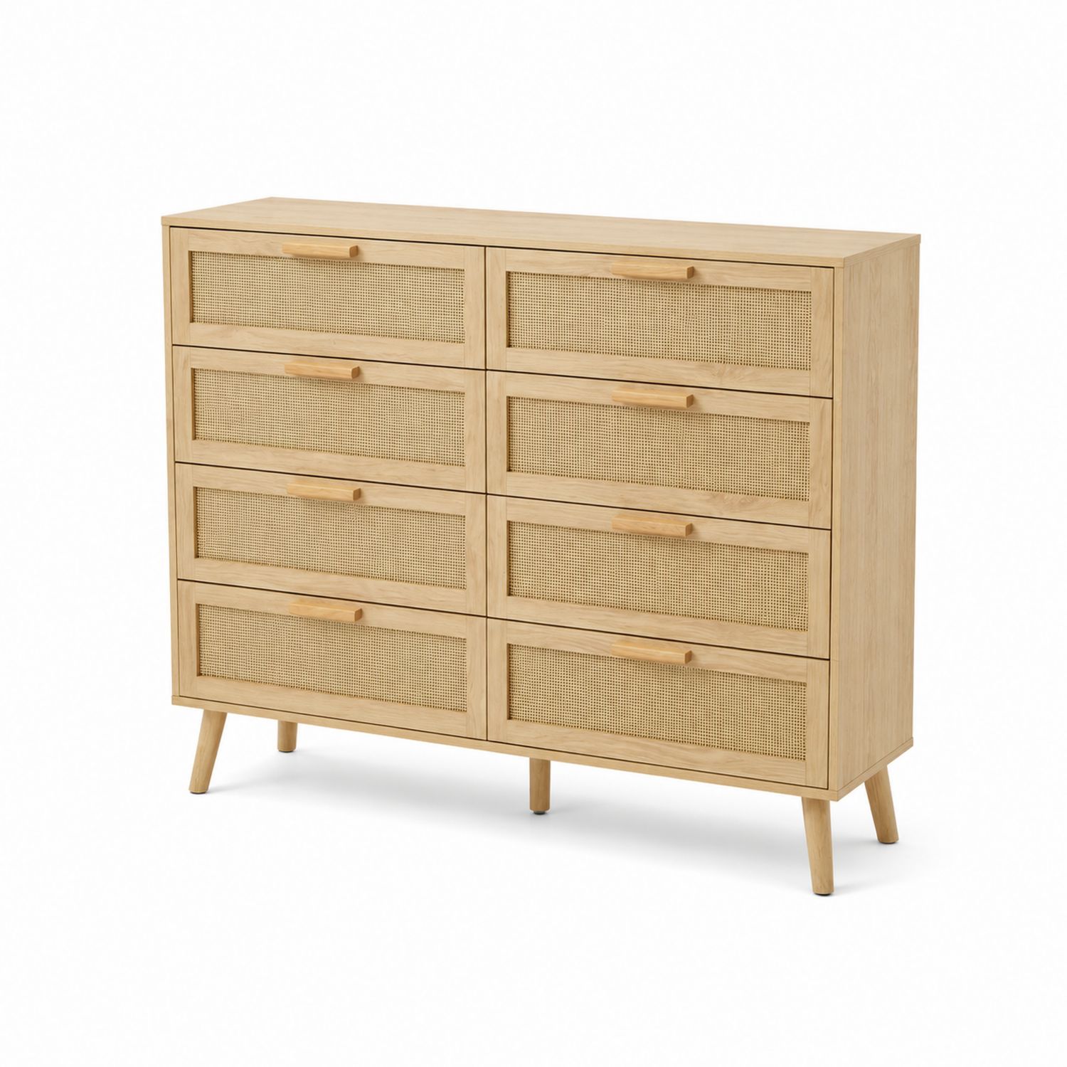 Komoda z 8 szufladami drewno dębowe i rattan