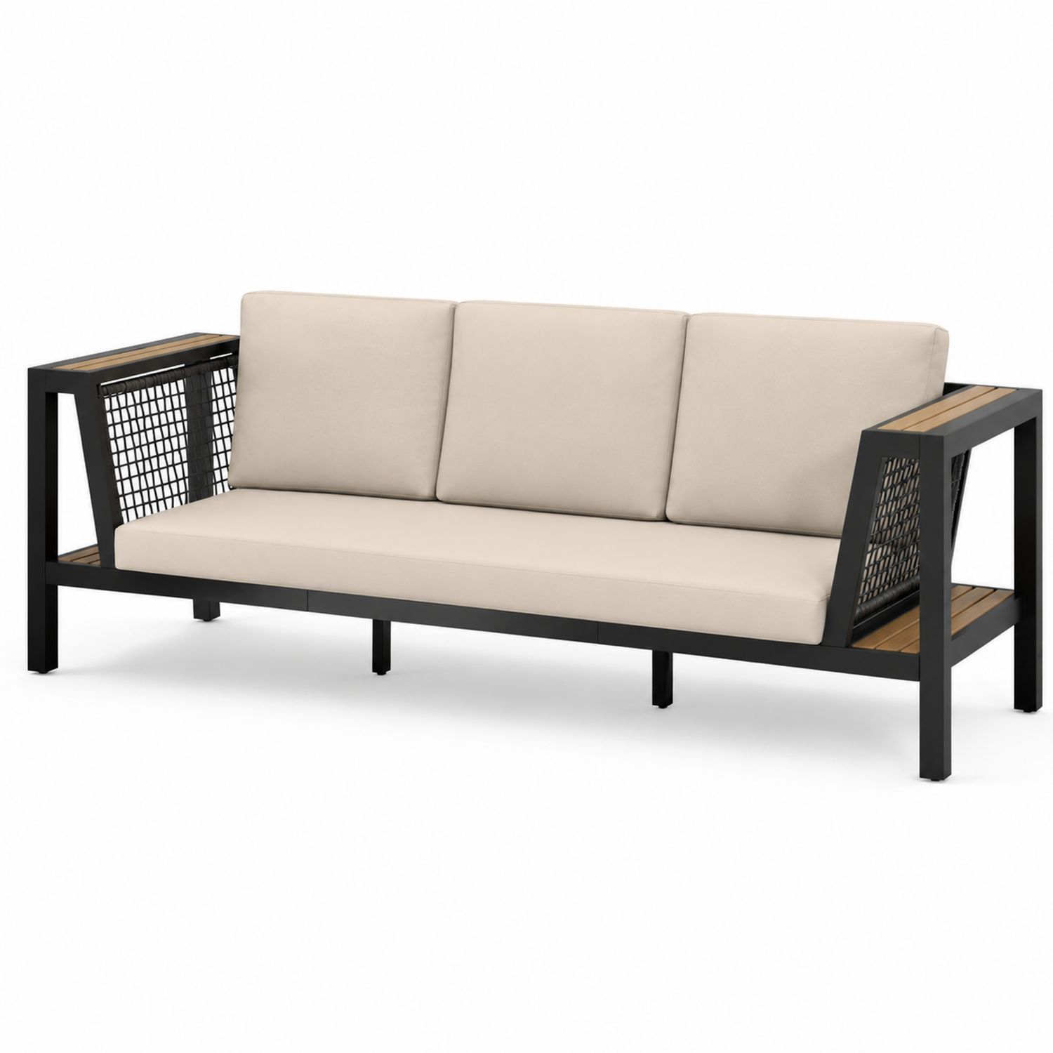 Sofa aluminiowa z drewna tekowego z poduszkami 3-osobowa