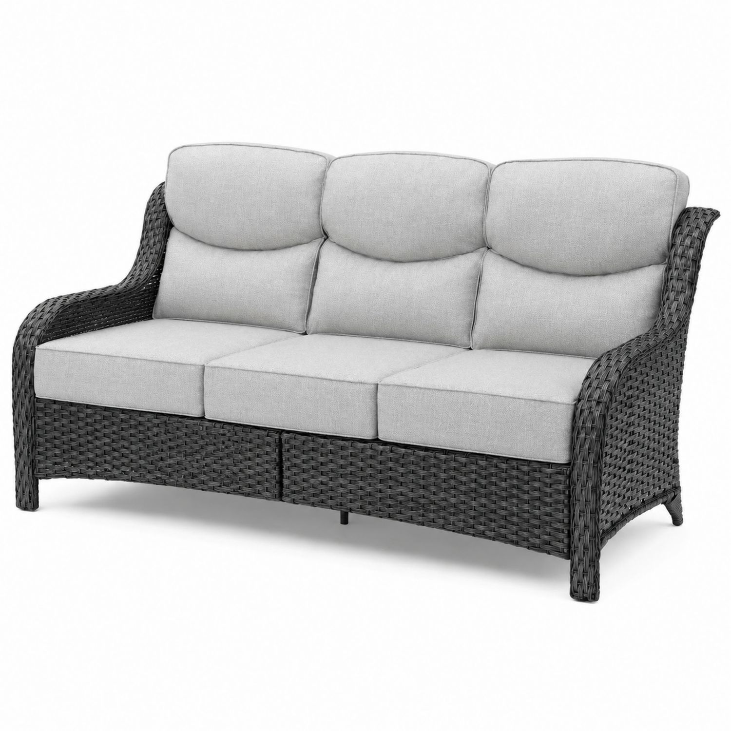 Sofa z technorattanu 3-osobowa Szary z poduszkami