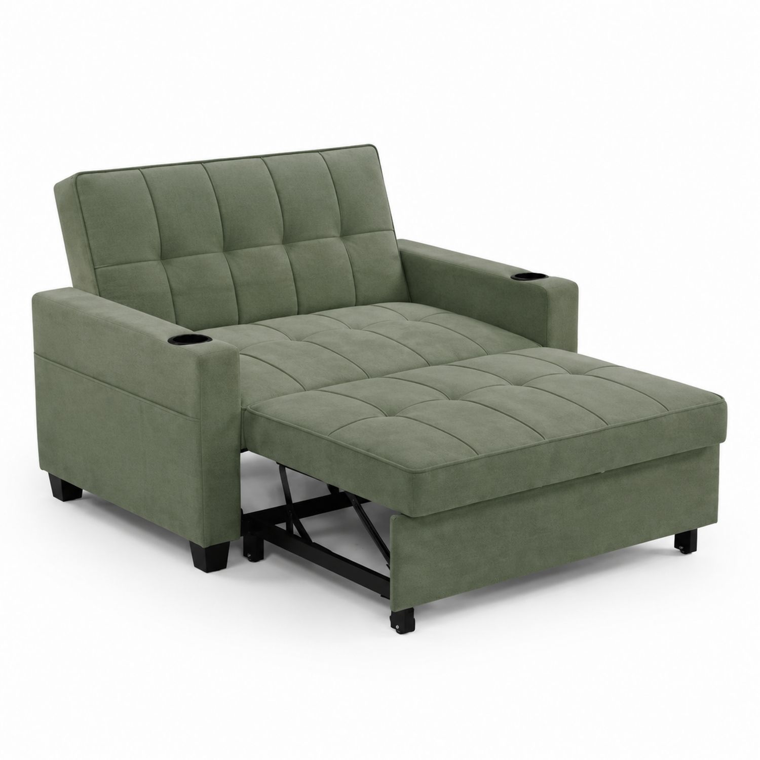 Sofa rozkładana welurowa Khaki z metalowym stelażem