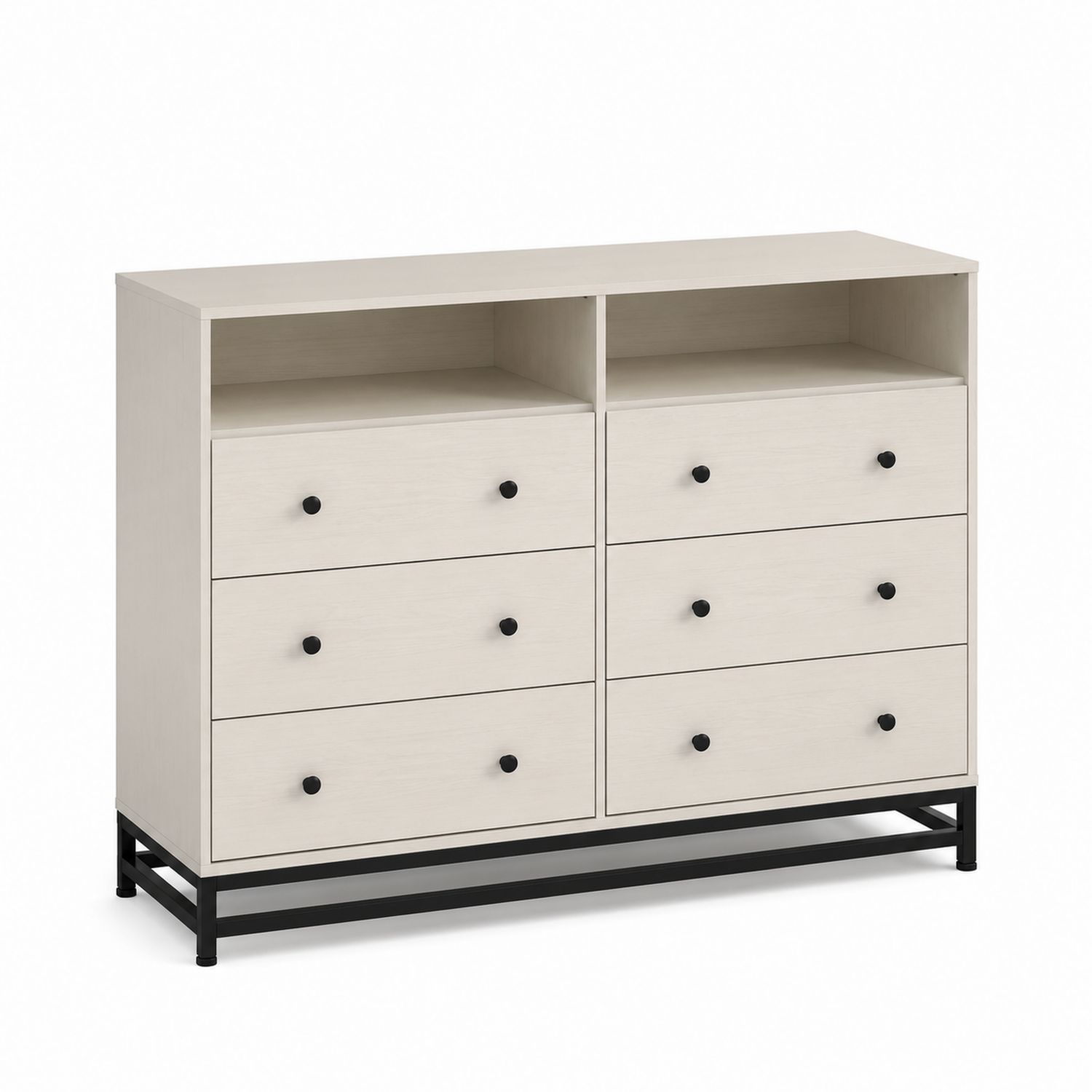 Komoda z 6 szufladami z MDF i metalu w kolorze Jasnym